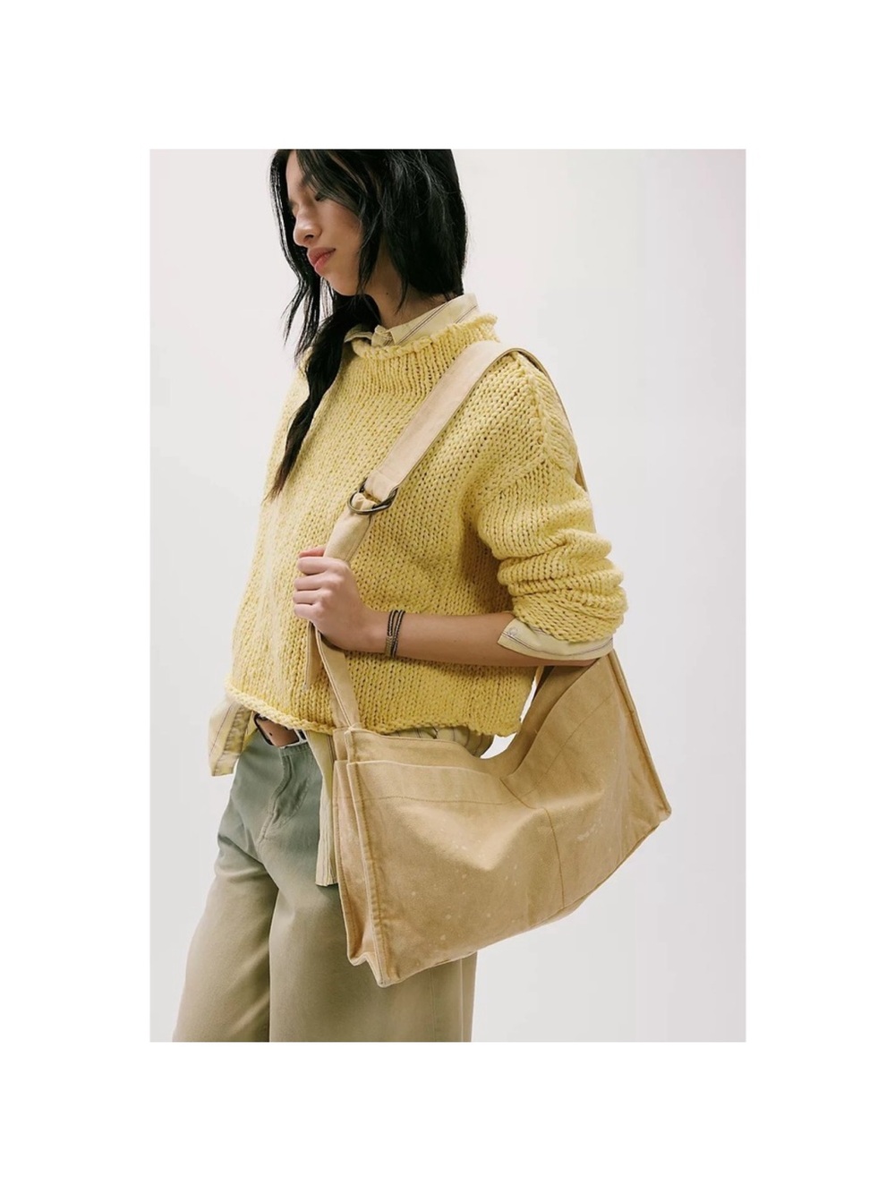 Free People beige canvas tote shoulder bag
